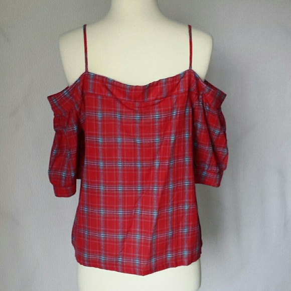 Anthropologie Paper Crane Plaid Blouse Top Large - Picture 2 of 8